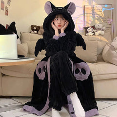 Cartoon Bat Wings Plush Hooded Pajamas Set - Kawaii Side