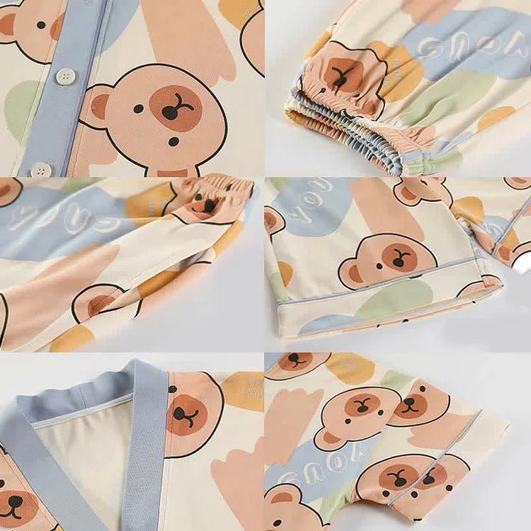 Cartoon Bear Cloud Letter Print Home Pajamas Set - Kawaii Side