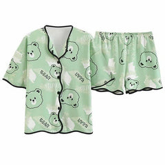 Cartoon Bear Cloud Letter Print Home Pajamas Set - Kawaii Side