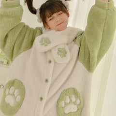 Cartoon Cabbage Puppy Hooded Jumpsuit Pajamas Set - Kawaii Side