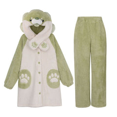 Cartoon Cabbage Puppy Hooded Jumpsuit Pajamas Set - Kawaii Side