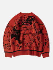 Cartoon Cat Knit Sweater - Kawaii Side