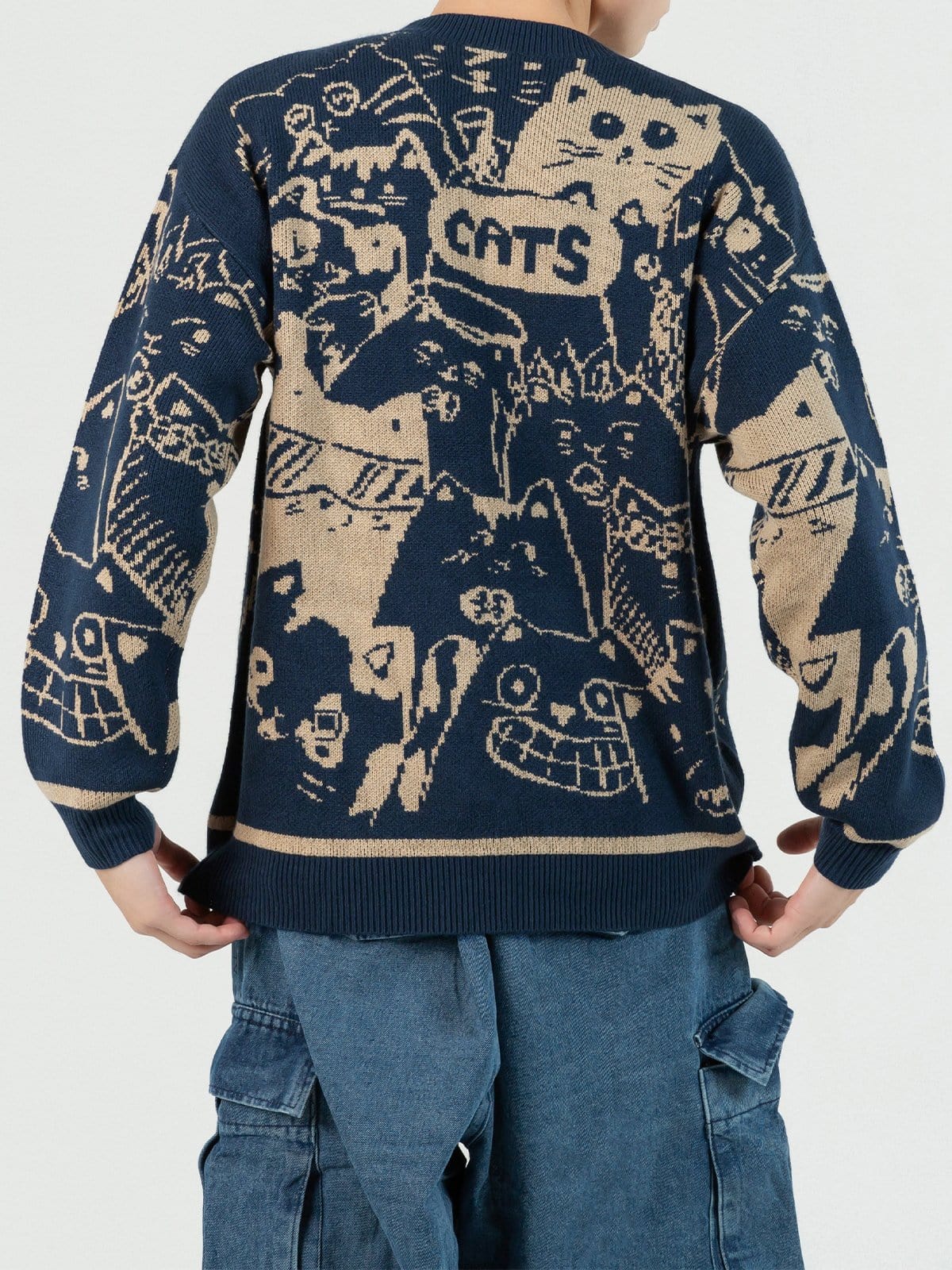 Cartoon Cat Knit Sweater - Kawaii Side