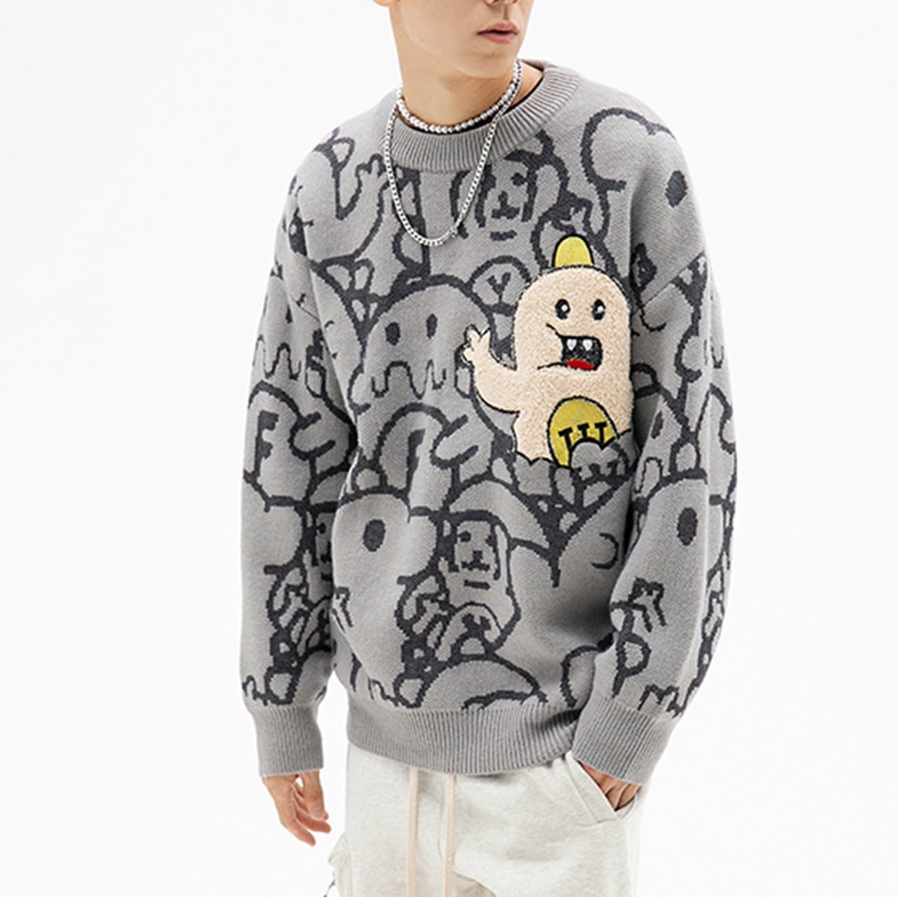 Cartoon Embroidery Knit Sweater - Kawaii Side