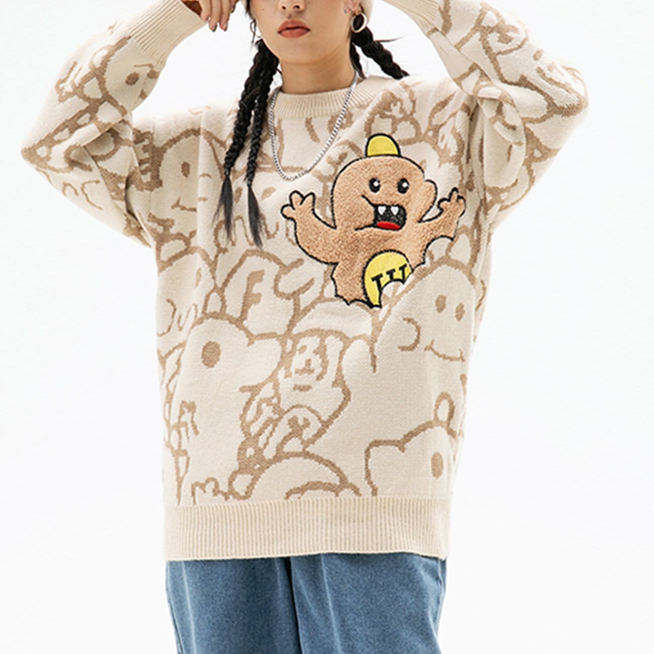 Cartoon Embroidery Knit Sweater - Kawaii Side