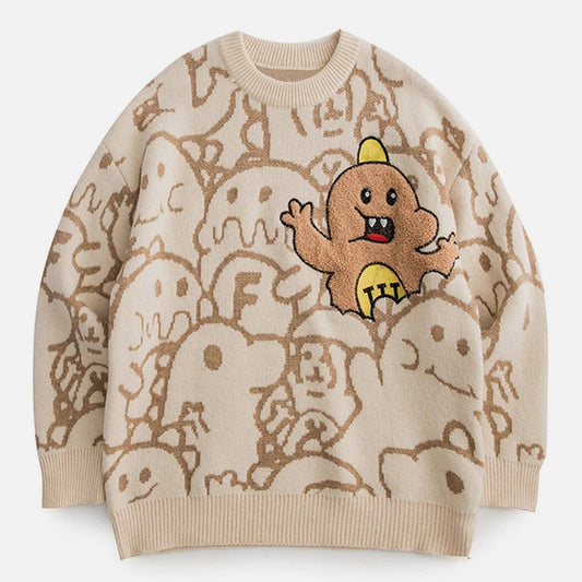 Cartoon Embroidery Knit Sweater - Kawaii Side