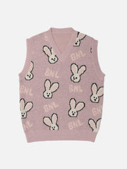 Cartoon Rabbit Head Print Knit Vest - Kawaii Side