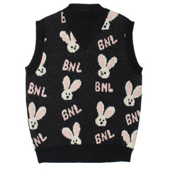 Cartoon Rabbit Head Print Knit Vest - Kawaii Side