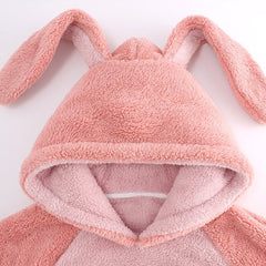 Cartoon Strawberry Bunny Letter Embroidery Pockets Plush Hooded Jumpsuit Pajamas - Kawaii Side