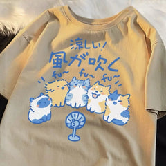 Casual T-Shirt Kittens on the Fan - Kawaii Side