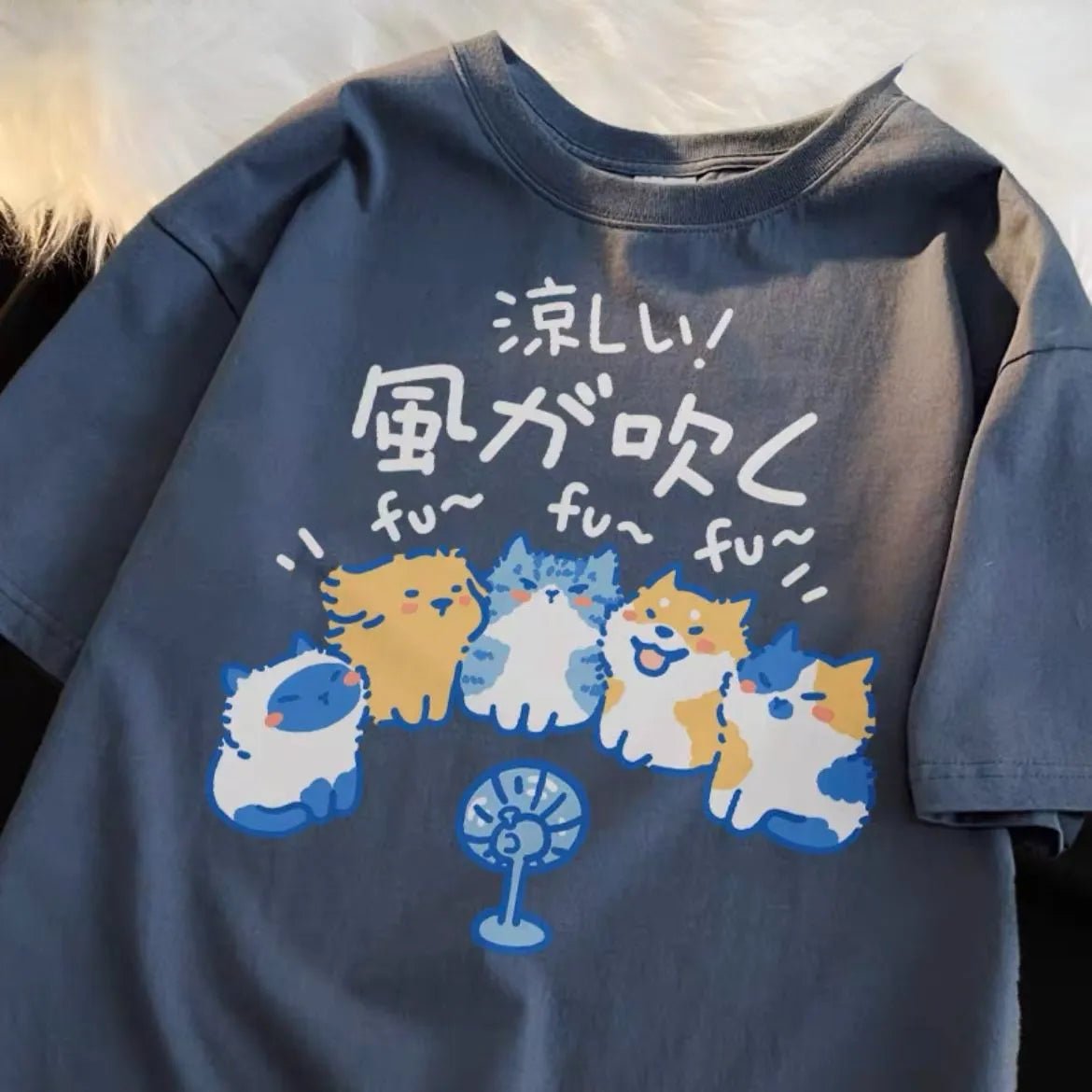 Casual T-Shirt Kittens on the Fan - Kawaii Side