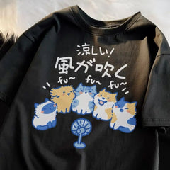 Casual T-Shirt Kittens on the Fan - Kawaii Side