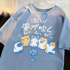 Casual T-Shirt Kittens on the Fan - Kawaii Side