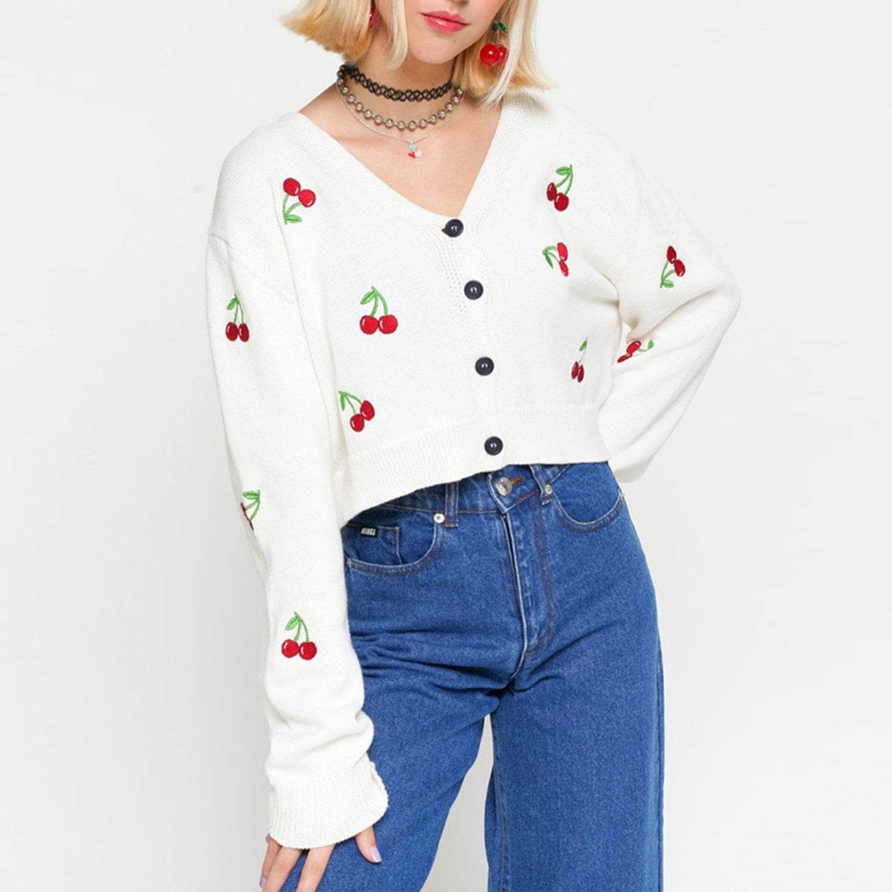 Cherry Embroidered Cardigan - Kawaii Side