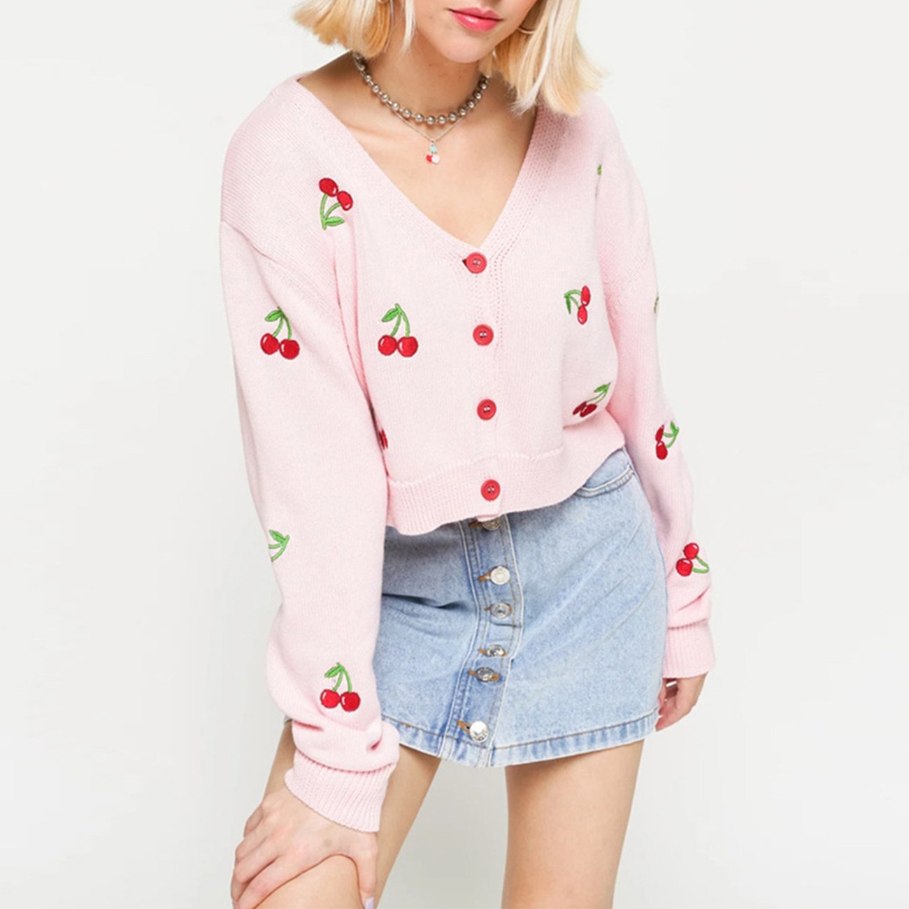 Cherry Embroidered Cardigan - Kawaii Side