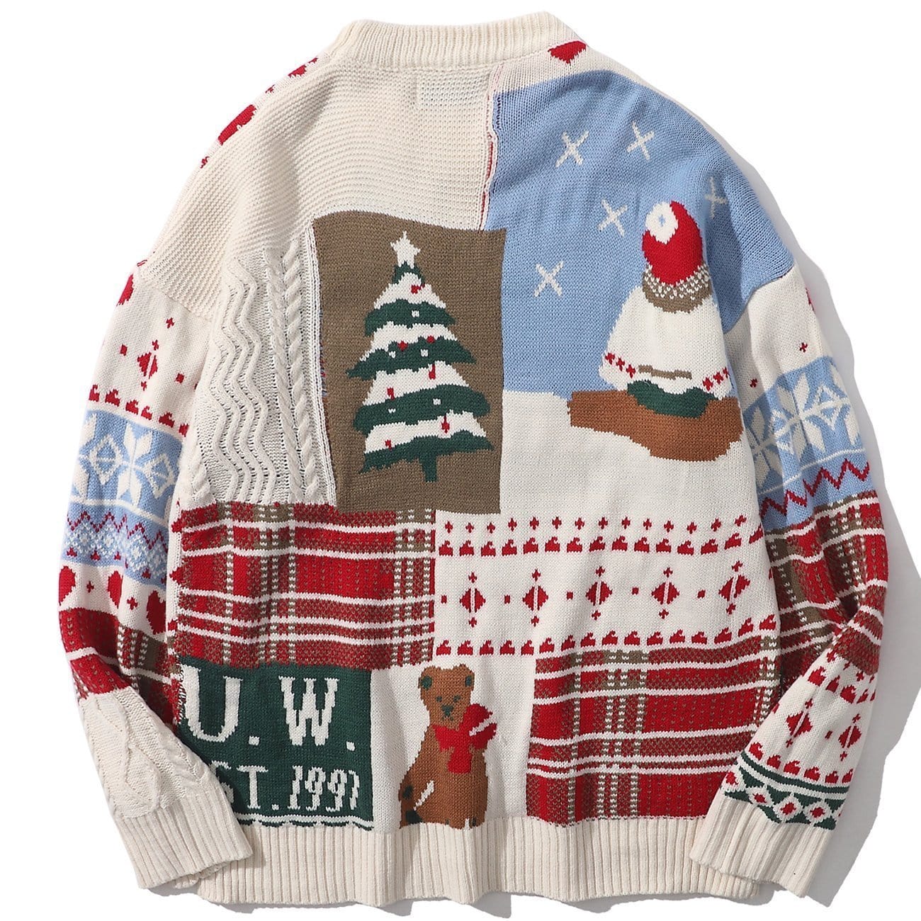 Christmas Bear Patchwork Knit Sweater - Kawaii Side