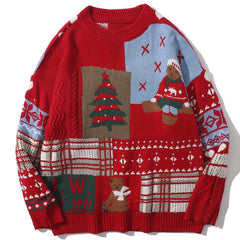 Christmas Bear Patchwork Knit Sweater - Kawaii Side