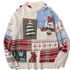 Christmas Bear Patchwork Knit Sweater - Kawaii Side