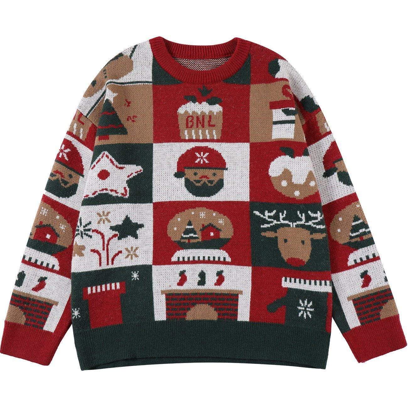 Christmas Elements Pattern Knit Sweater - Kawaii Side