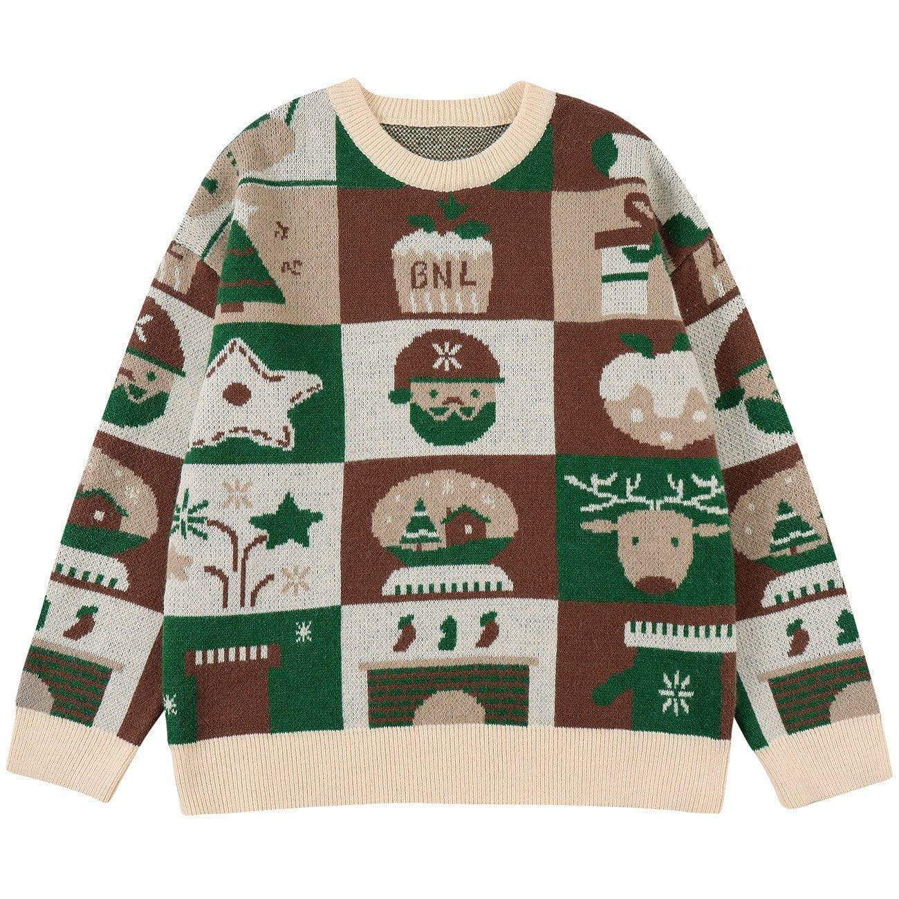 Christmas Elements Pattern Knit Sweater - Kawaii Side