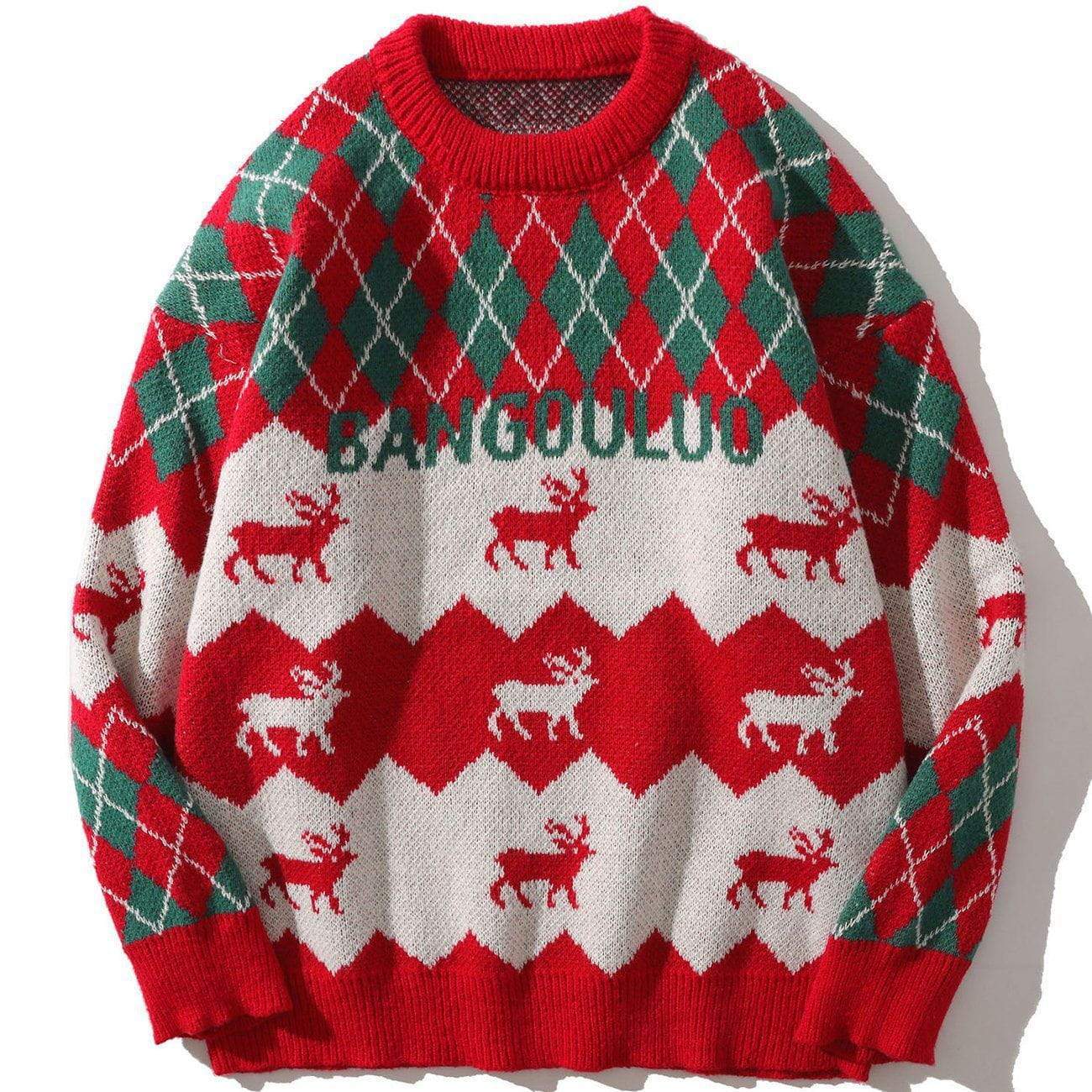 Christmas Elk Pattern Knit Sweater - Kawaii Side