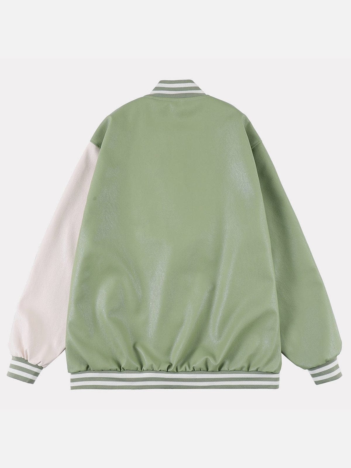 Color Block PU Varsity Jacket - Kawaii Side