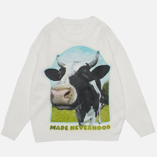 Cow Print Knit Sweater - Kawaii Side