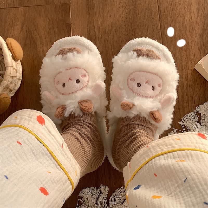 Cozy Cartoon Sheep Plush Slippers - Kawaii Side