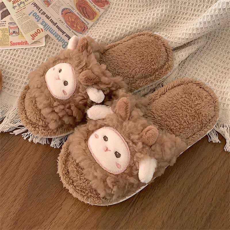 Cozy Cartoon Sheep Plush Slippers - Kawaii Side