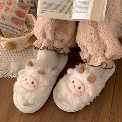 Cozy Cartoon Sheep Plush Slippers - Kawaii Side