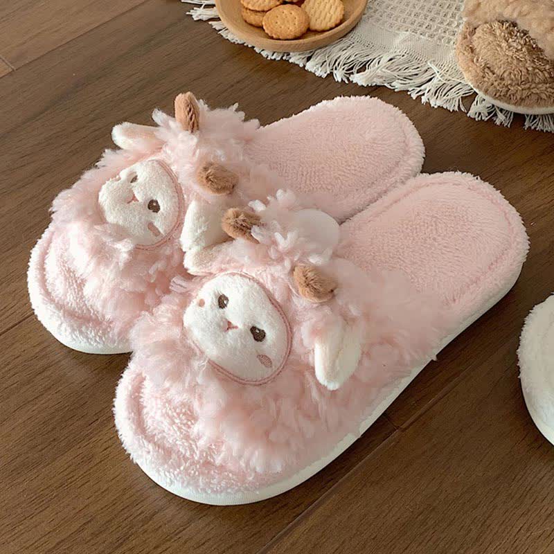 Cozy Cartoon Sheep Plush Slippers - Kawaii Side