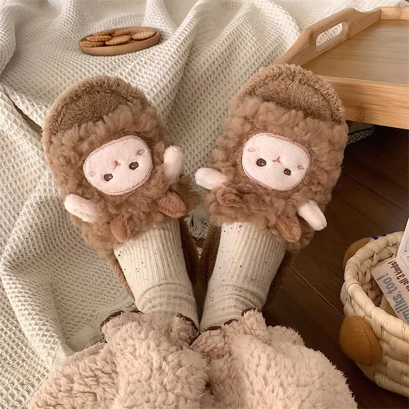 Cozy Cartoon Sheep Plush Slippers - Kawaii Side