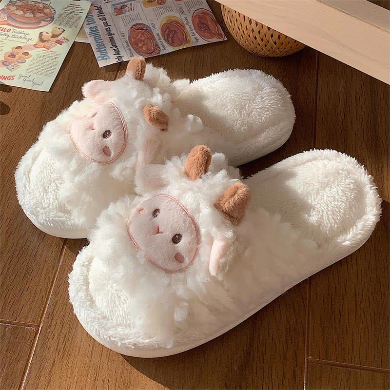 Cozy Cartoon Sheep Plush Slippers - Kawaii Side