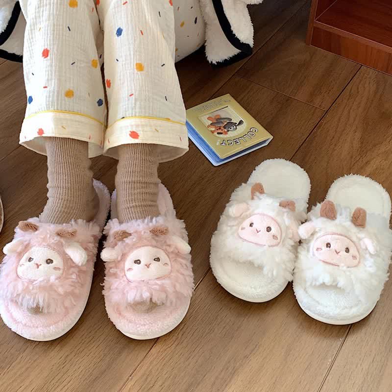 Cozy Cartoon Sheep Plush Slippers - Kawaii Side