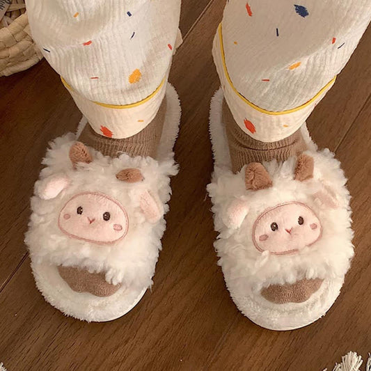 Cozy Cartoon Sheep Plush Slippers - Kawaii Side