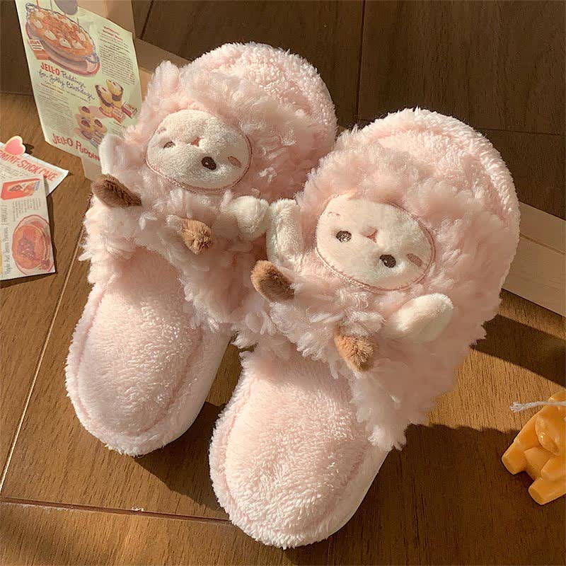 Cozy Cartoon Sheep Plush Slippers - Kawaii Side