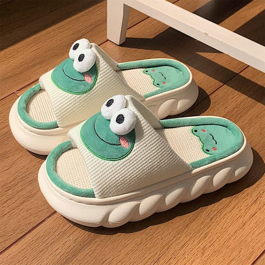 Cute Cartoon Frog Casual Linen Slipper - Kawaii Side