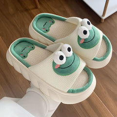 Cute Cartoon Frog Casual Linen Slipper - Kawaii Side