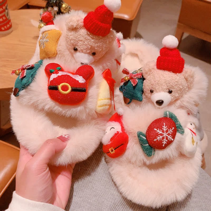 Cute Christmas Bear Plush Slipper - Kawaii Side