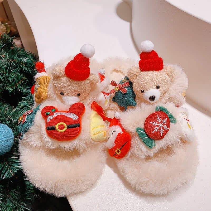 Cute Christmas Bear Plush Slipper - Kawaii Side