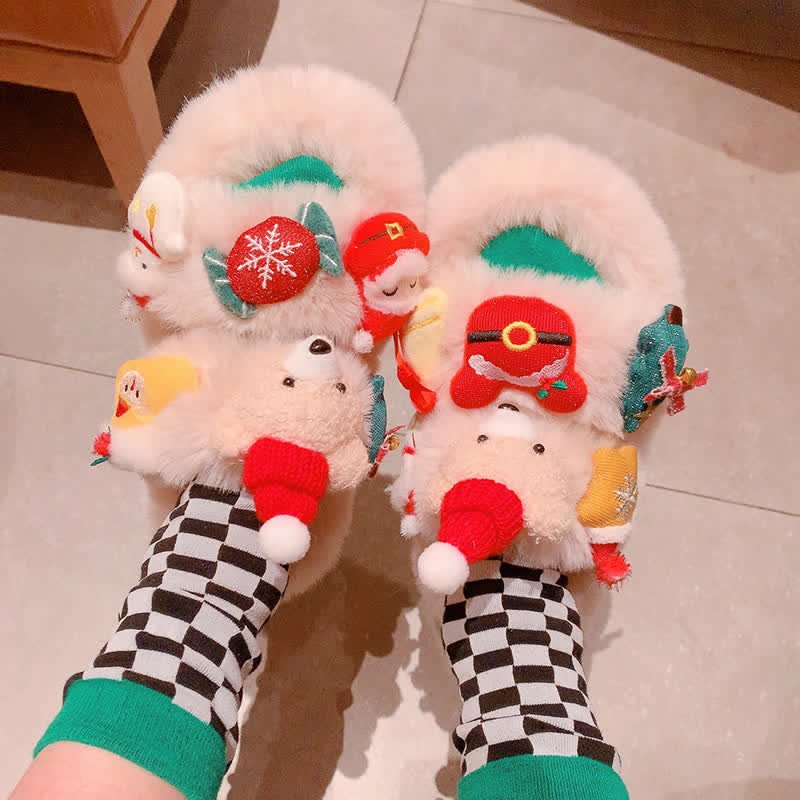 Cute Christmas Bear Plush Slipper - Kawaii Side