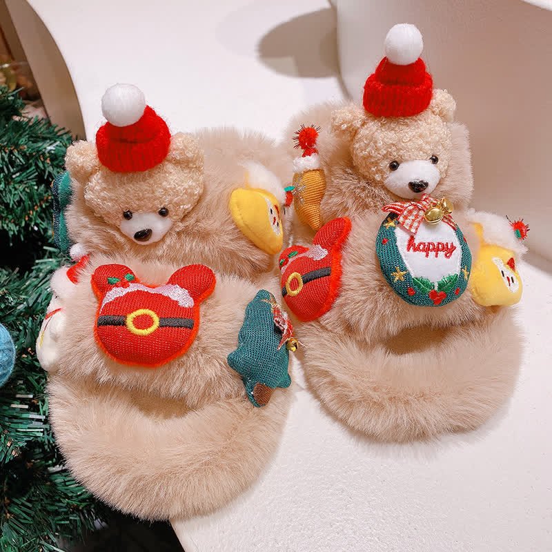 Cute Christmas Bear Plush Slipper - Kawaii Side