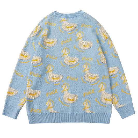 Cute Duck Towel Embroidery Knit Sweater - Kawaii Side