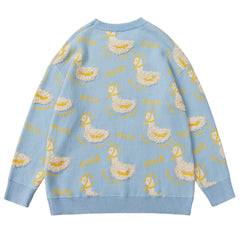 Cute Duck Towel Embroidery Knit Sweater - Kawaii Side