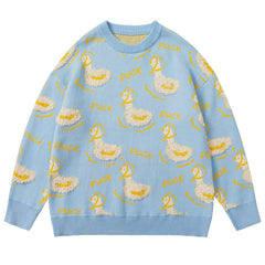 Cute Duck Towel Embroidery Knit Sweater - Kawaii Side