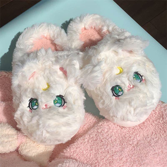 Cute Moon Kitty Plush Slippers - Kawaii Side