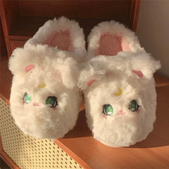 Cute Moon Kitty Plush Slippers - Kawaii Side