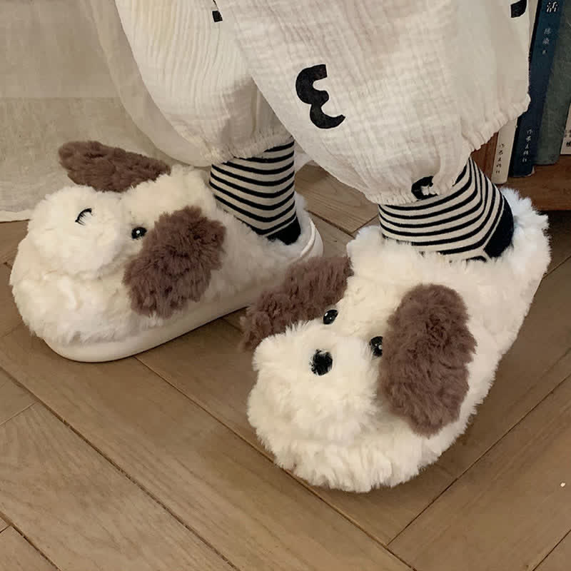 Cute Puppy Long Ears Plush Slippers - Kawaii Side