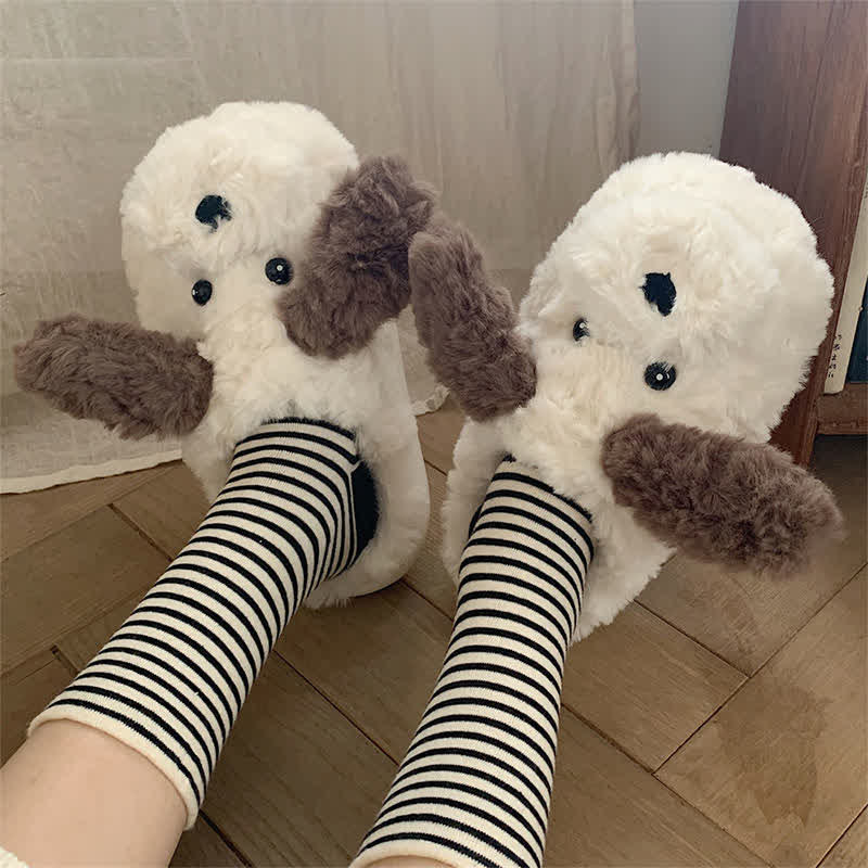 Cute Puppy Long Ears Plush Slippers - Kawaii Side