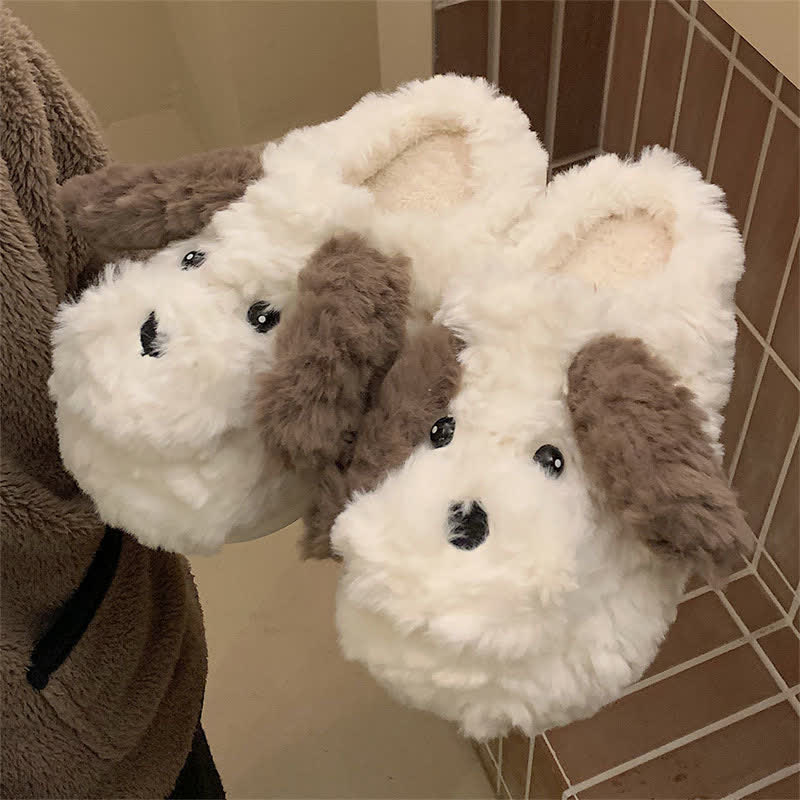 Cute Puppy Long Ears Plush Slippers - Kawaii Side